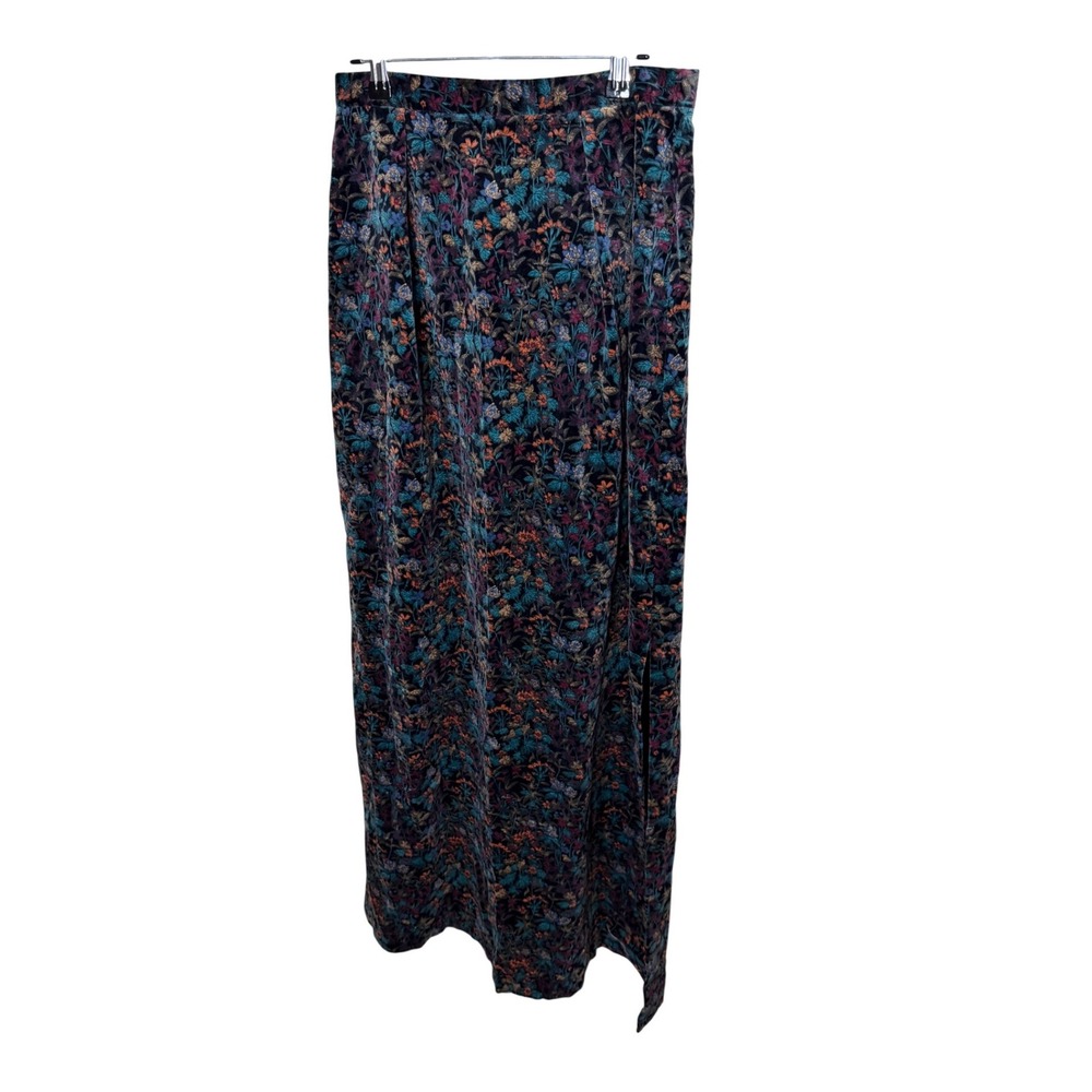 Vintage John Meyer Floral Velvet Maxi Skirt Multi-Color Side Slit Size 10 90s